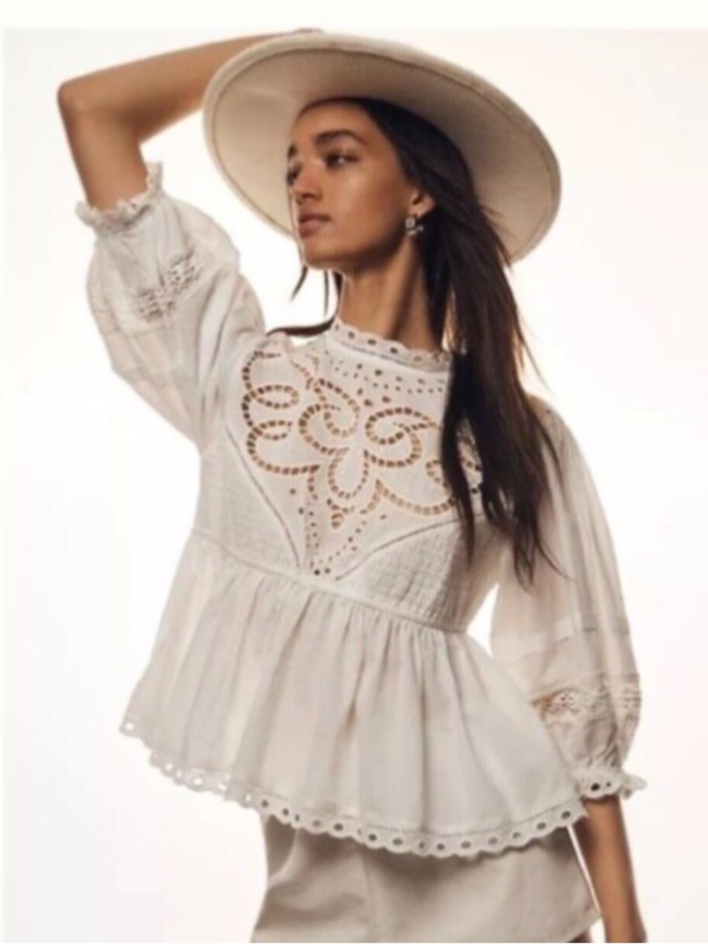 Anthropologie Forever That Girl White Eyelet Babydoll Top Let Me Be Size XS